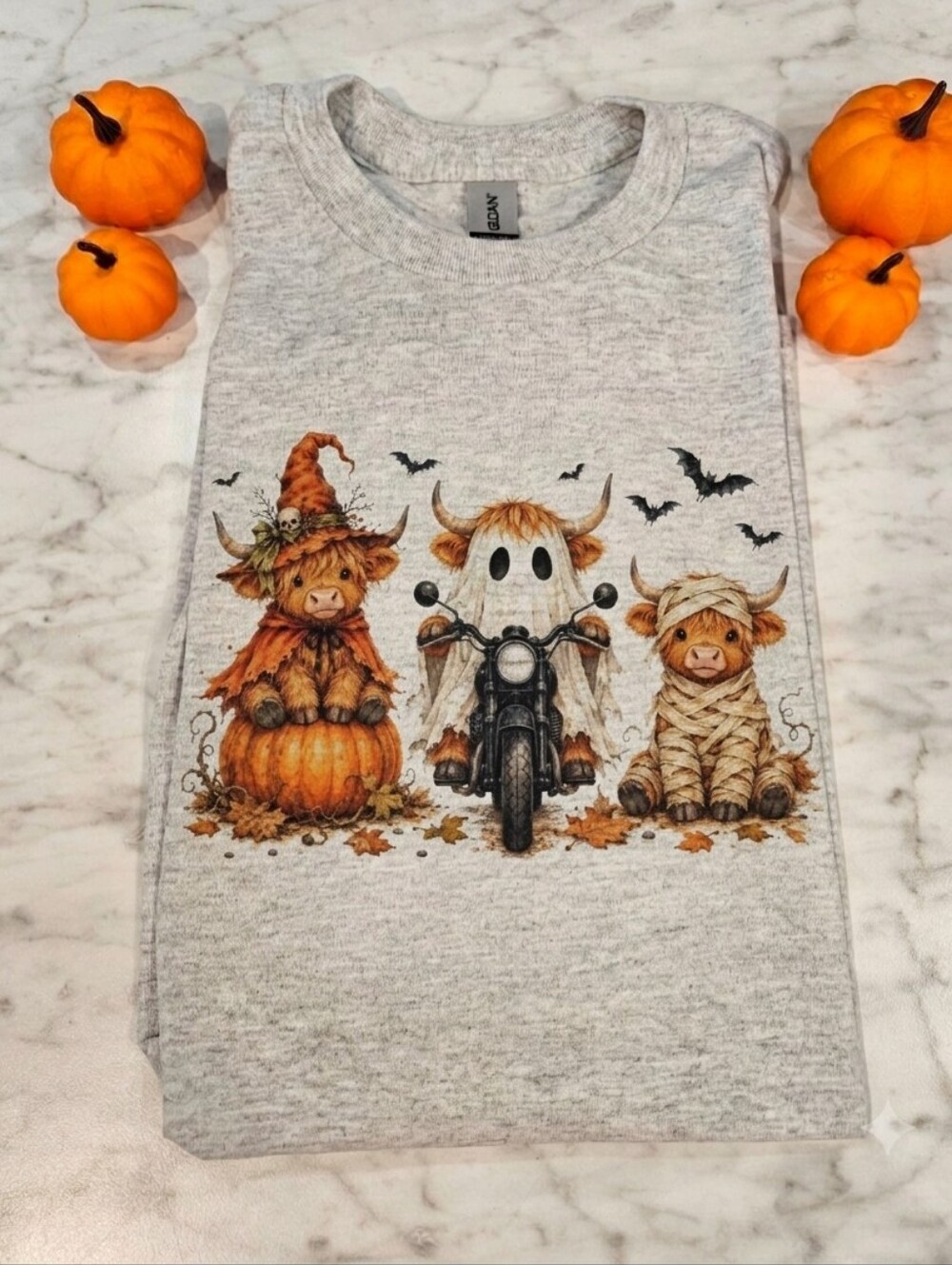 Fall Short Sleeve shirt Highlander Cow pumpkin cute Western Biker Motorcycle